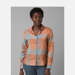Prana Wildsee Orange & Light Blue Plaid Button-Down Shirt
